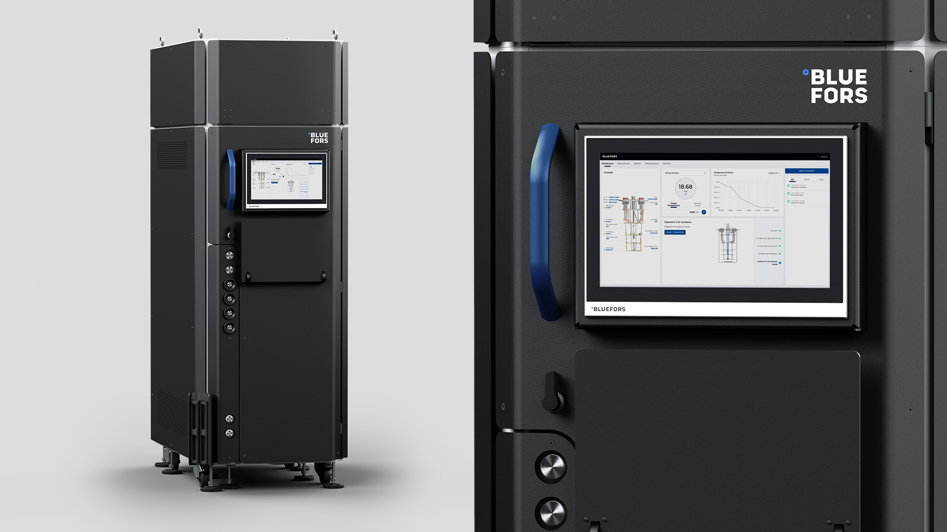 Bluefors Gas Handling System Generation 2 with display for the optional Industrial PC.