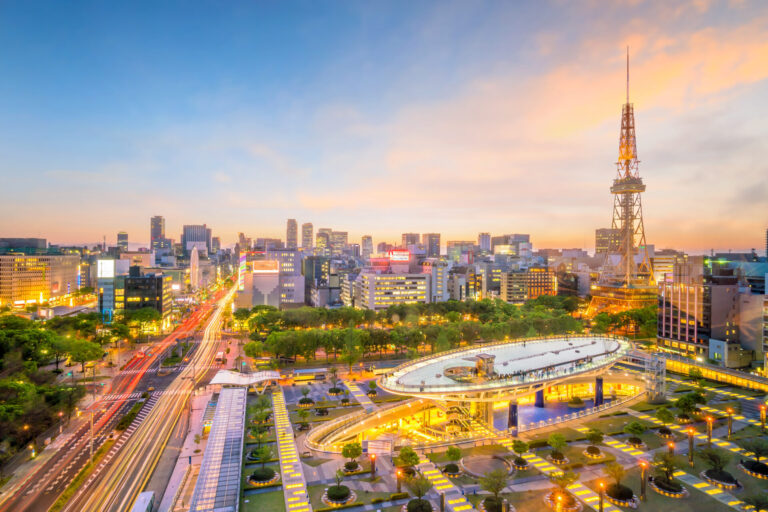 Nagoya downtown skyline in Japan at twilight