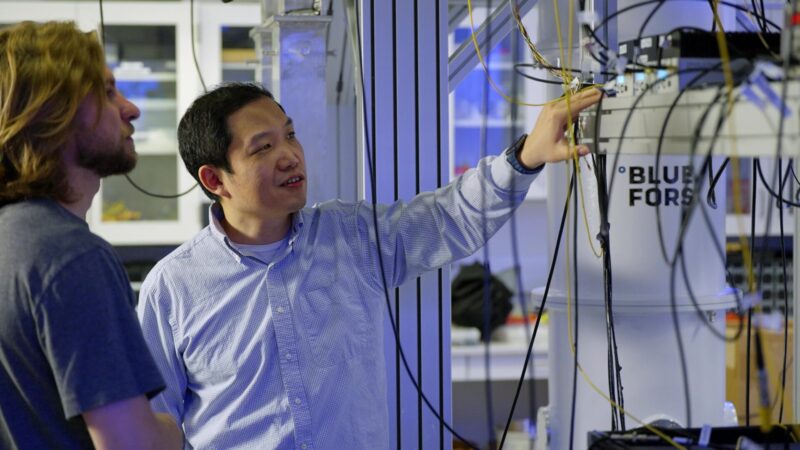 Tian Zhong, Assistant Professor of Molecular Engineering at the Pritzker School of Molecular Engineering at the University of Chicago, in his lab.