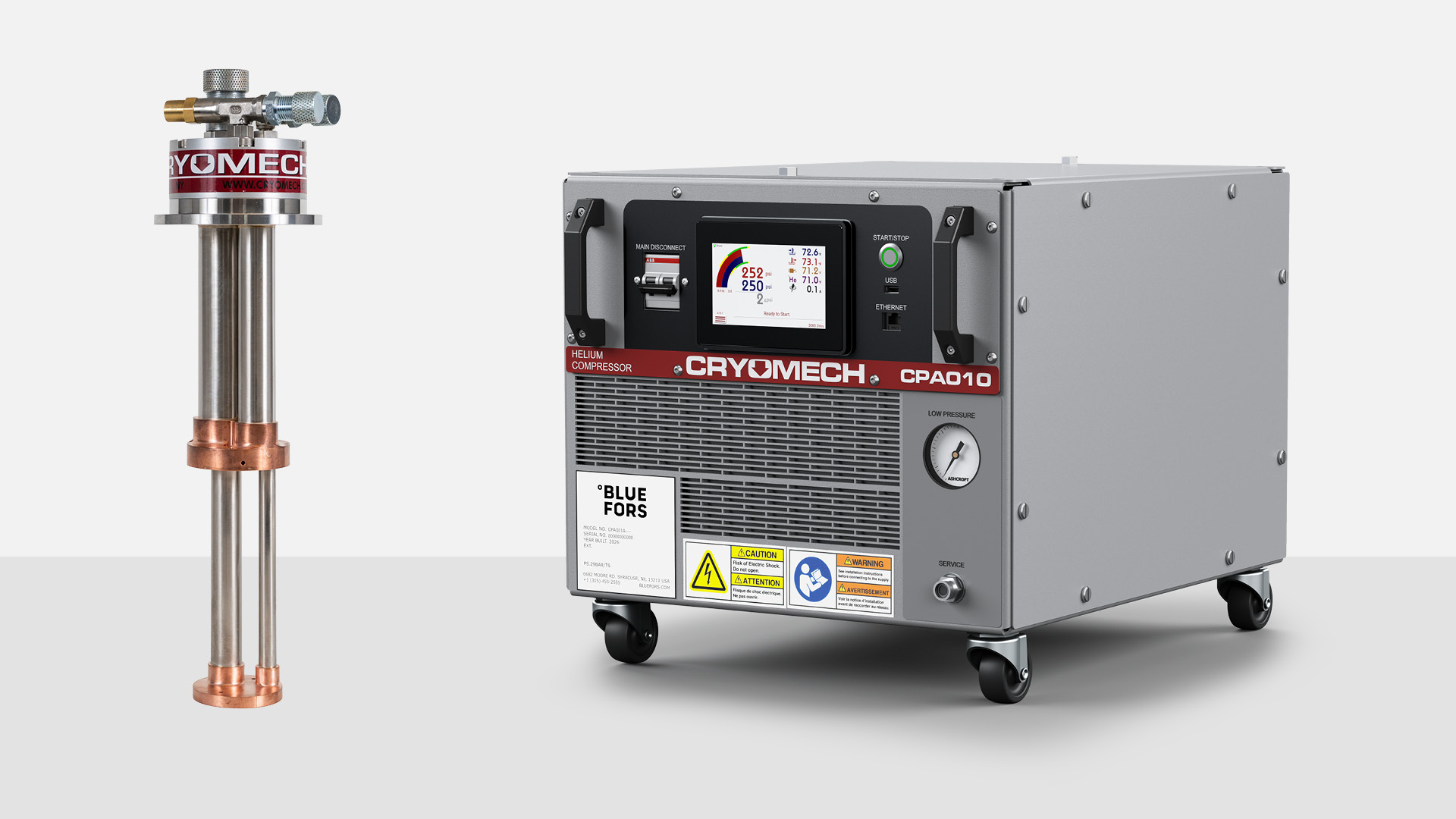 Cryomech PT205 Pulse Tube Cryocooler and the CPA010 Compressor Package