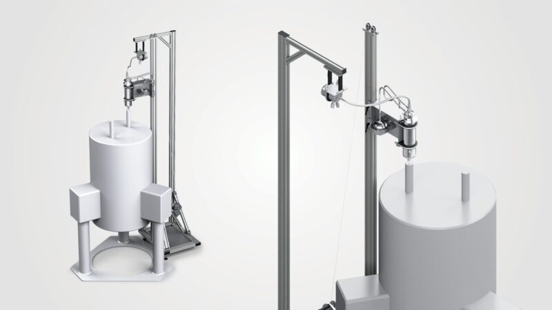 Render of the Cryomech HeRL01-RM installed in a fill port of an NMR system