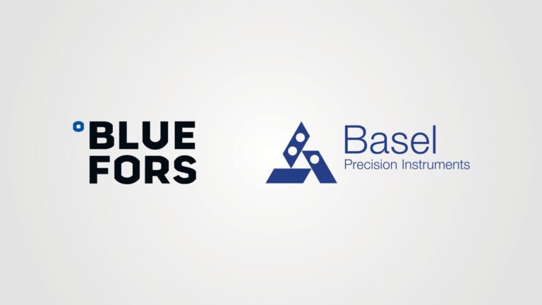 Bluefors and Basel Precision Instruments logos on light grey background.
