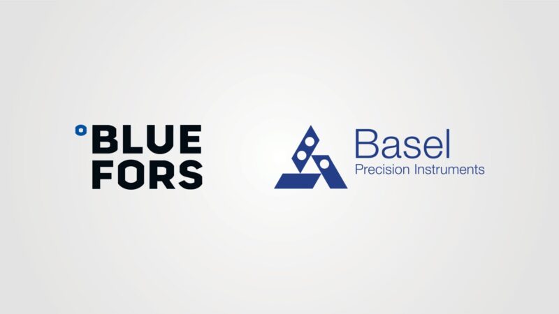 Bluefors and Basel Precision Instruments logos on light grey background.