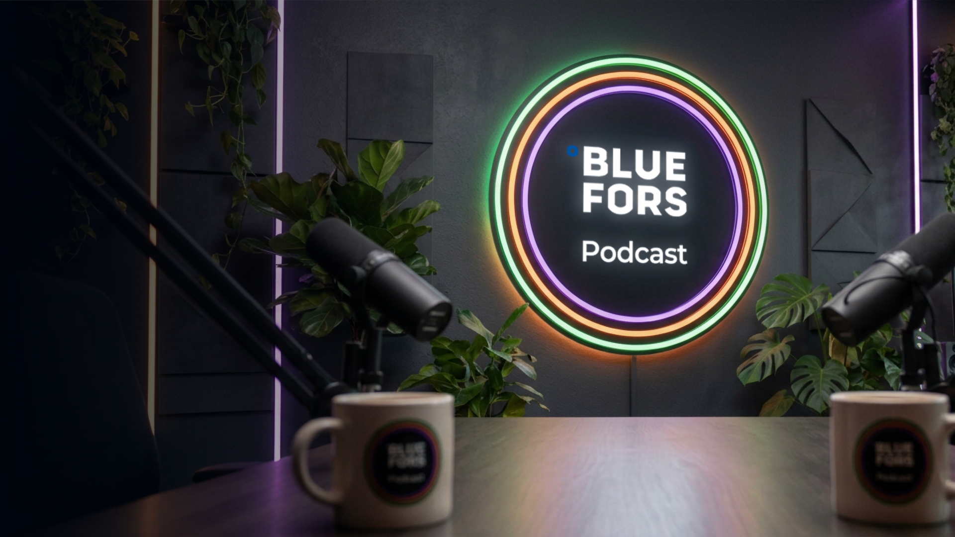Render of a podcast studio