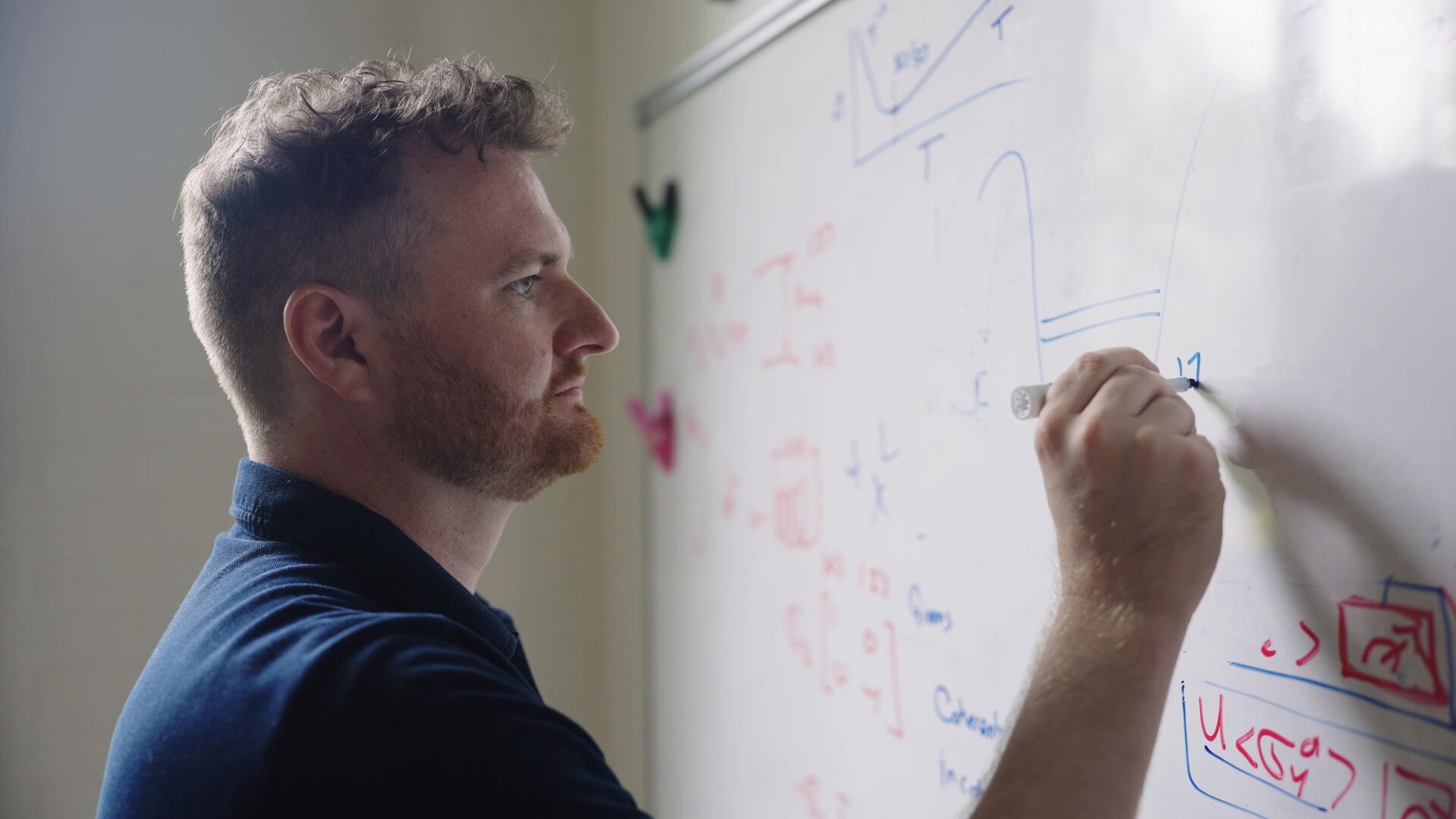 Researcher working on a whiteboard
